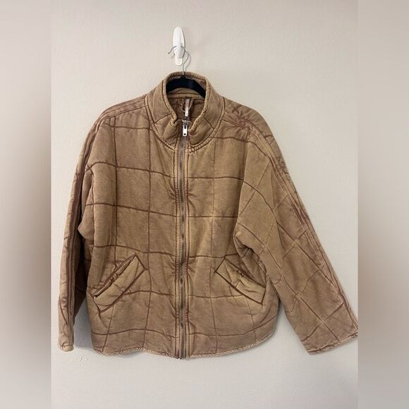 Free People Quilted Dolman-Sleeve Jacket Tan Champagne Diamonds Womens Size XS - Picture 8 of 13